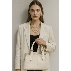 Dooney & Bourke Pebble Leather Satchel Tote Bag Cream Ivory Shoulder Purse